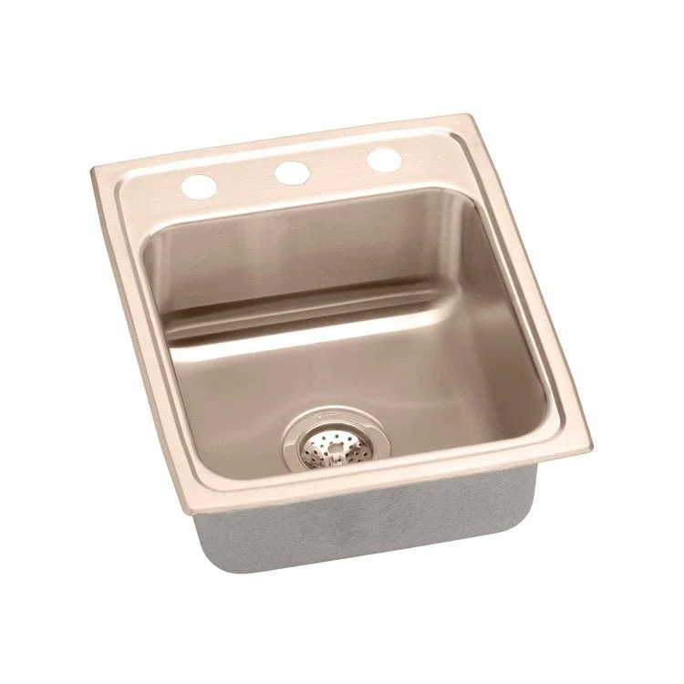 Kitchen Sink 15 x 22 Inch Single Bowl 2 Hole ADA Copper Drop-In Rectangle Drain Location Rear Center Depth 6 Inch Bottom Only Pads