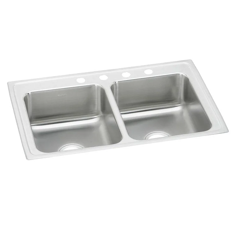 Kitchen Sink Lustertone Classic 29 x 18 Inch Double Bowl Equal 3 Hole ADA Lustrous Highlighted Satin Top Mount Rectangle Drain Location Center Depth 5 Inch Full Spray Sides and Bottom