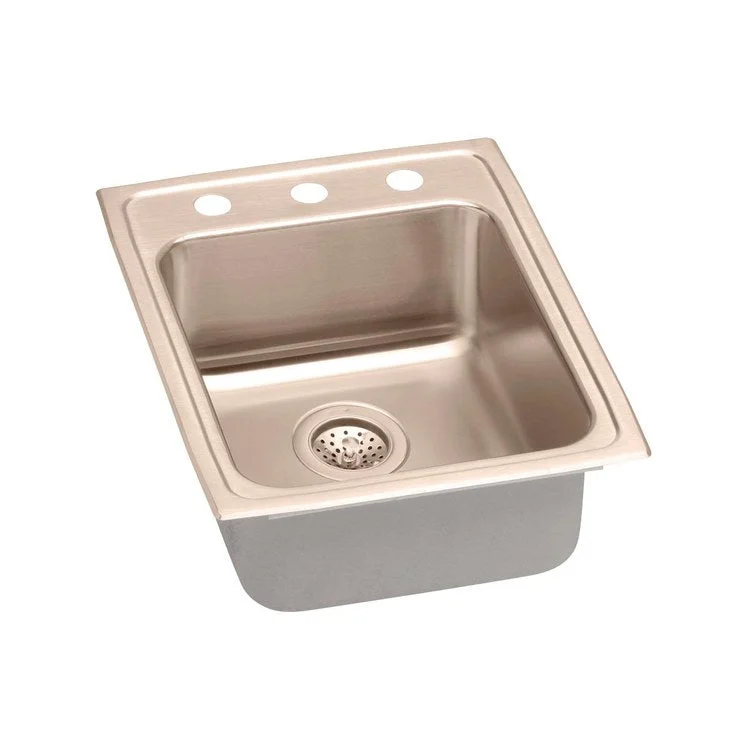 Kitchen Sink 17 x 22 Inch Single Bowl 1 Hole ADA Copper Drop-In Rectangle Drain Location Rear Center Depth 4 Inch Full Spray Sides and Bottom