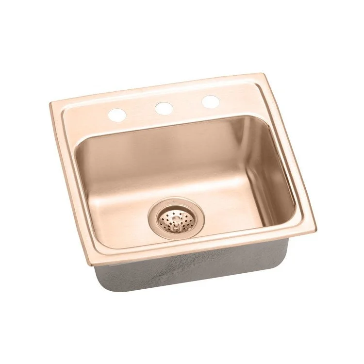 Kitchen Sink 19 x 18 Inch Single Bowl 3 Hole ADA Copper Drop-In Rectangle Drain Location Rear Center Depth 6-1/2 Inch Full Spray Sides and Bottom