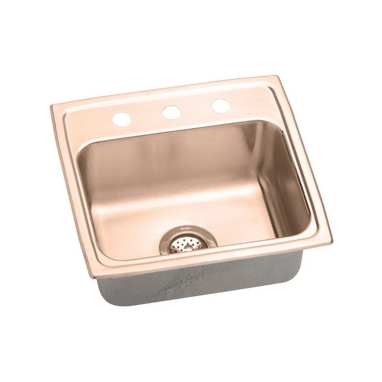 Kitchen Sink 19.5 x 19 Inch Single Bowl 1 Hole ADA Copper Drop-In Rectangle Drain Location Rear Center Depth 5 Inch Bottom Only Pads