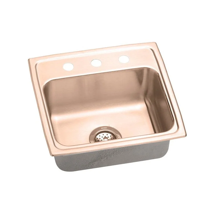 Kitchen Sink 19.5 x 19 Inch Single Bowl MR2 Hole ADA Copper Drop-In Rectangle Drain Location Rear Center Depth 5 Inch Bottom Only Pads