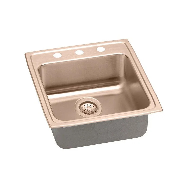 Kitchen Sink 19.5 x 22 Inch Single Bowl OS4 Hole ADA Copper Drop-In Rectangle Drain Location Rear Center Depth 4 Inch Bottom Only Pads