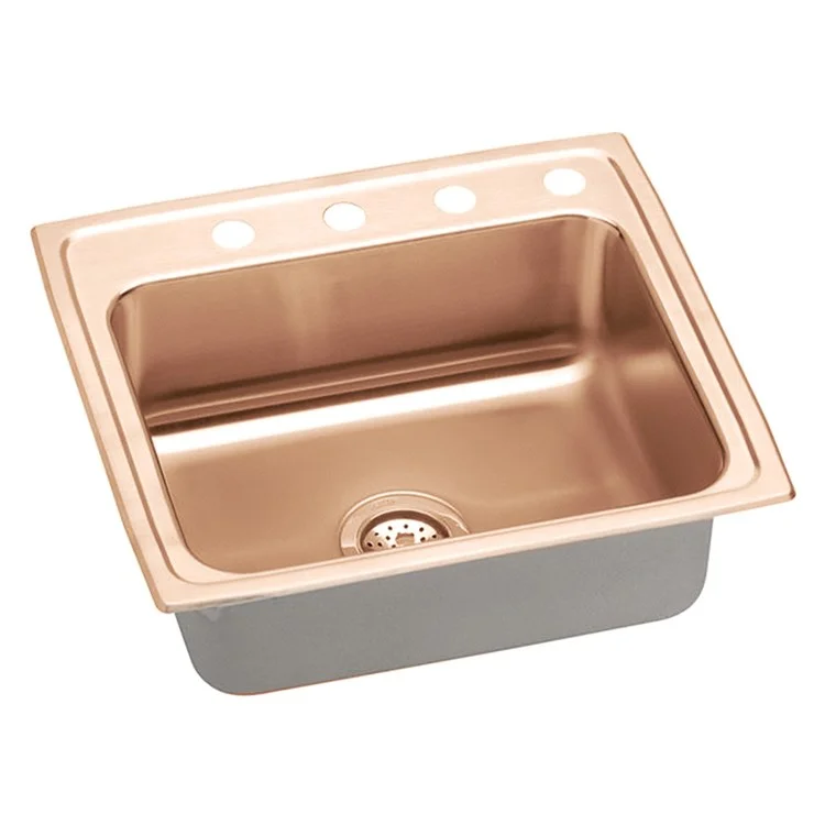 Kitchen Sink 22 x 19.5 Inch Single Bowl 4 Hole ADA Copper Drop-In Rectangle Drain Location Rear Center Depth 6-1/2 Inch Bottom Only Pads