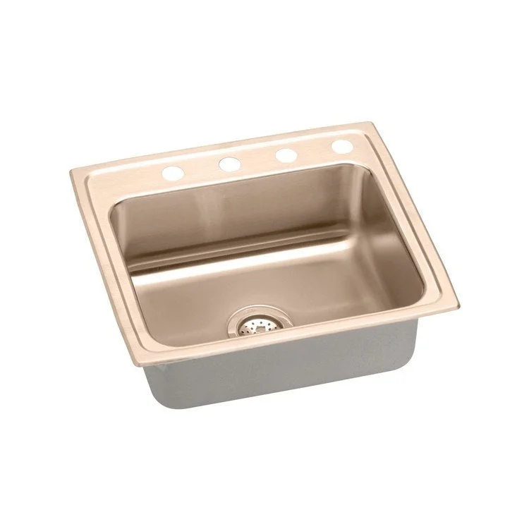 Kitchen Sink 22 x 19.5 Inch Single Bowl 5 Hole ADA Copper Drop-In Rectangle Drain Location Rear Center Depth 6-1/2 Inch Bottom Only Pads