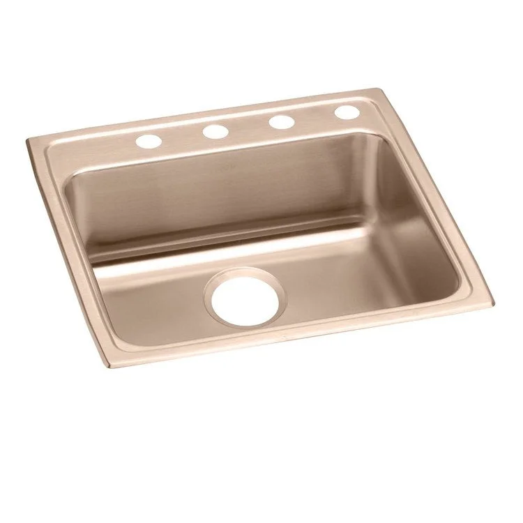 Kitchen Sink 22 x 22 Inch Single Bowl 3 Hole ADA Copper Drop-In Square Drain Location Rear Center Depth 4 Inch Full Spray Sides and Bottom