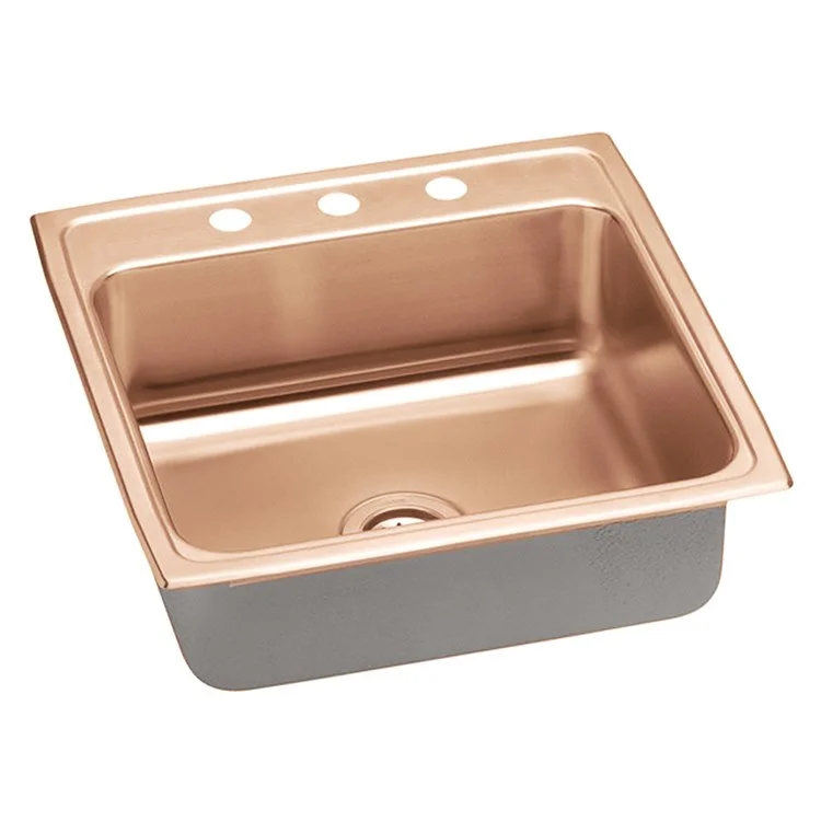 Kitchen Sink 22 x 22 Inch Single Bowl 3 Hole ADA Copper Drop-In Square Drain Location Rear Center Depth 5 Inch Full Spray Sides and Bottom