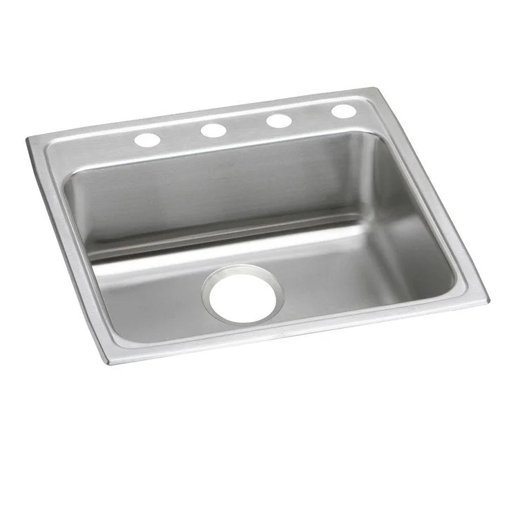 Kitchen Sink Lustertone Classic 22 x 22 Inch Single Bowl 4 Hole ADA Lustrous Highlighted Satin Top Mount Rectangle Drain Location Rear Center Depth 5 Inch Full Spray Sides and Bottom