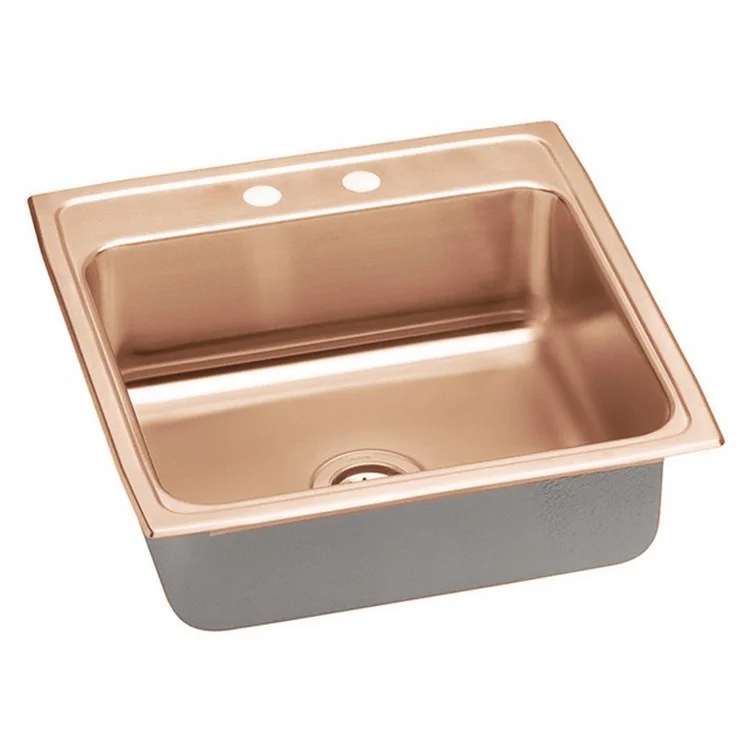 Kitchen Sink 22 x 22 Inch Single Bowl MR2 Hole ADA Copper Drop-In Square Drain Location Rear Center Depth 5-1/2 Inch Full Spray Sides and Bottom