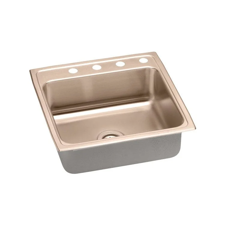 Kitchen Sink 22 x 22 Inch Single Bowl 4 Hole ADA Copper Drop-In Square Drain Location Rear Center Depth 6 Inch Full Spray Sides and Bottom