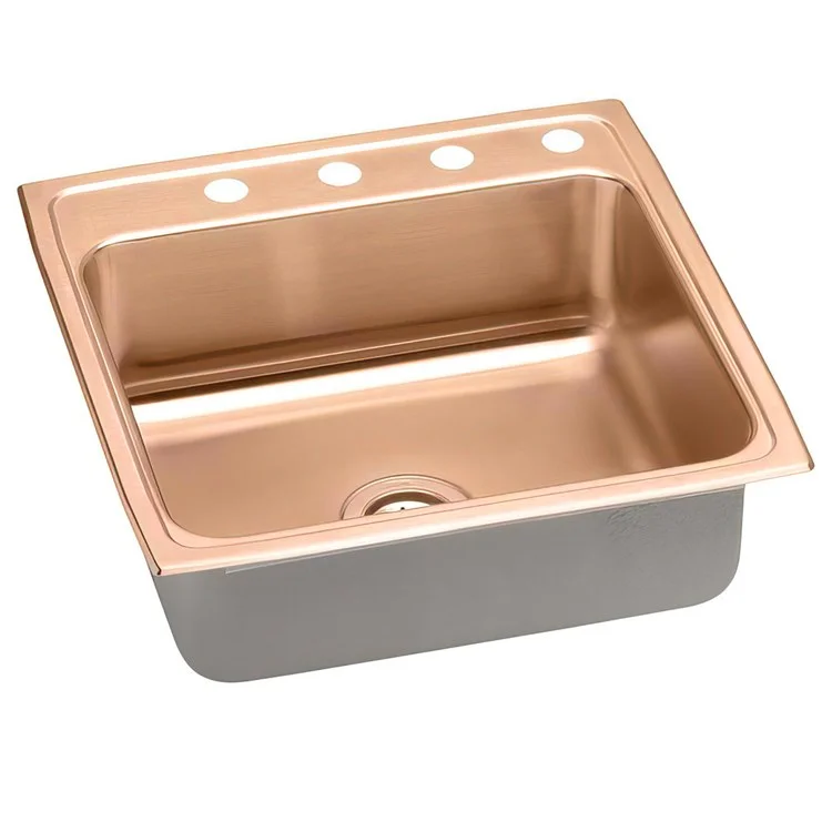 Kitchen Sink 22 x 22 Inch Single Bowl ADA Copper Drop-In Square Drain Location Rear Center Depth 6-1/2 Inch Full Spray Sides and Bottom