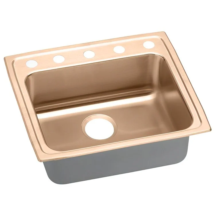 Kitchen Sink 25 x 21.25 Inch Single Bowl 5 Hole ADA Copper Drop-In Rectangle Drain Location Rear Center Depth 4 Inch Full Spray Sides and Bottom