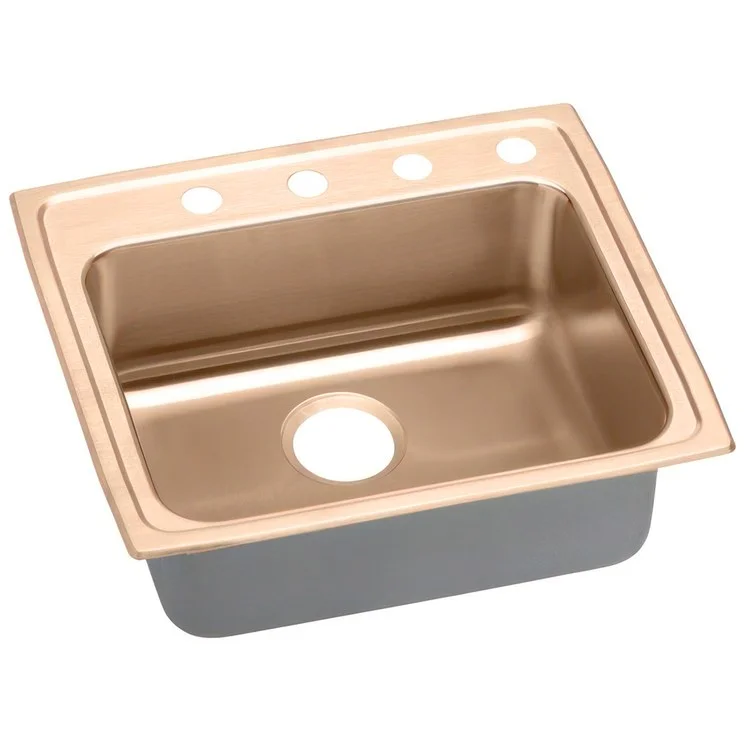 Kitchen Sink 25 x 21.25 Inch Single Bowl 4 Hole ADA Copper Drop-In Rectangle Drain Location Rear Center Depth 4-1/2 Inch Full Spray Sides and Bottom