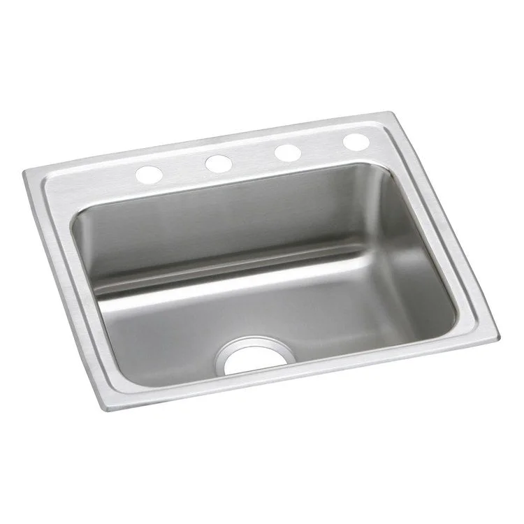 Kitchen Sink Lustertone Classic 25 x 21.25 Inch Single Bowl 1 Hole ADA Lustrous Satin Drop-In Rectangle Drain Location Rear Center Depth 5 Inch Bottom Only Pads