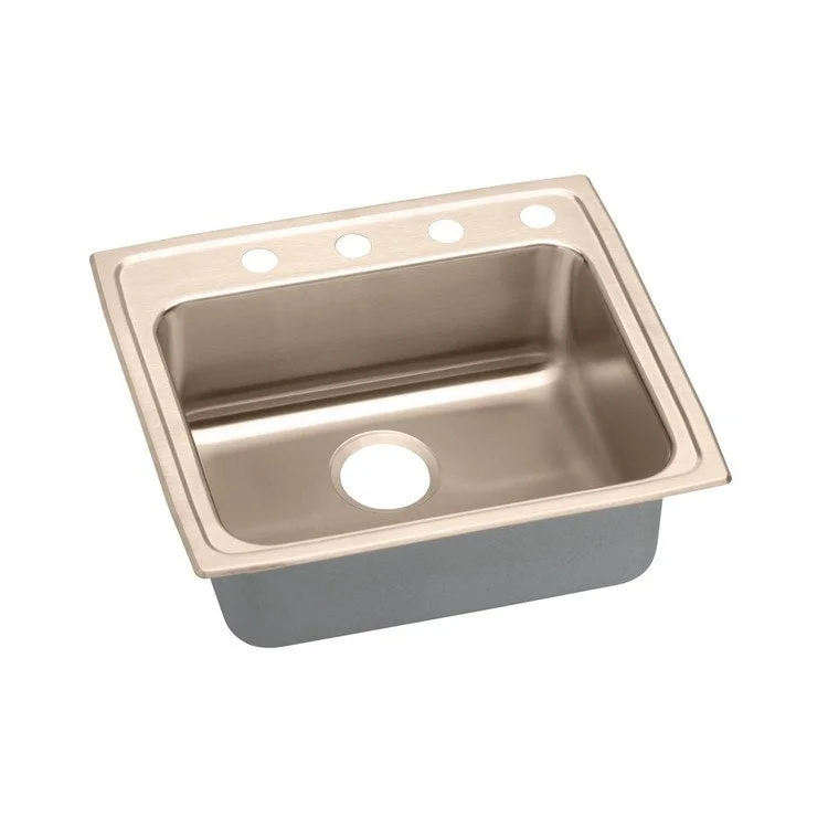 Kitchen Sink 25 x 21.25 Inch Single Bowl 5 Hole ADA Copper Drop-In Rectangle Drain Location Rear Center Depth 5 Inch Full Spray Sides and Bottom