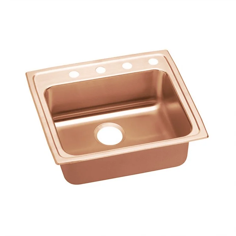 Kitchen Sink 25 x 21.25 Inch Single Bowl ADA Copper Drop-In Rectangle Drain Location Rear Center Depth 6 Inch Bottom Only Pads