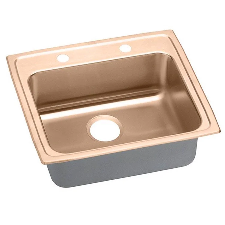 Kitchen Sink 25 x 21.25 Inch Single Bowl 2 Hole ADA Copper Drop-In Rectangle Drain Location Rear Center Depth 6-1/2 Inch Bottom Only Pads