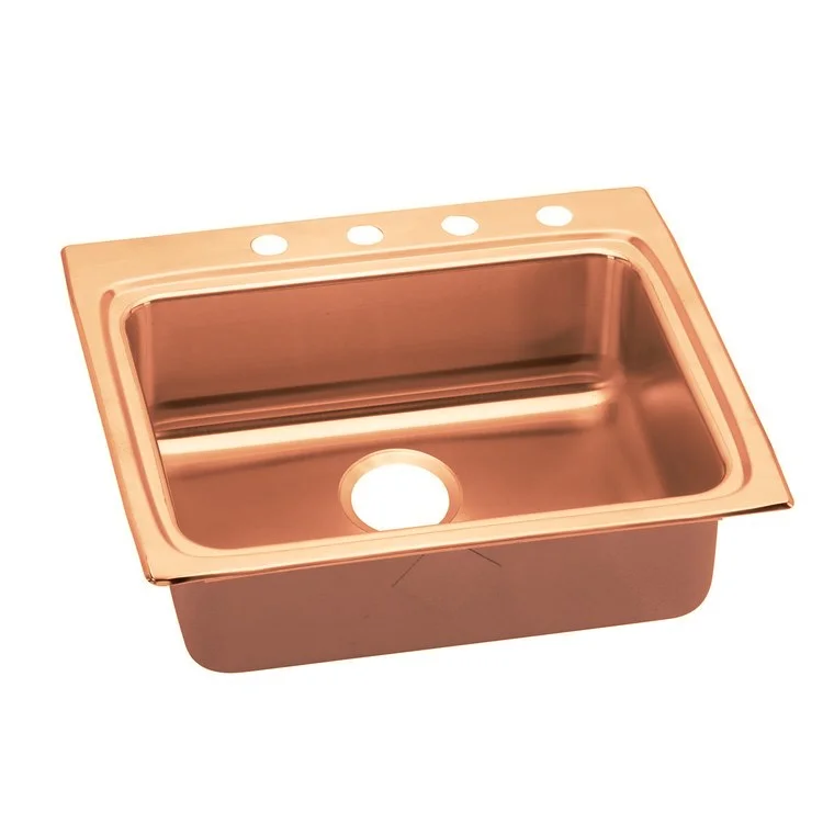 Kitchen Sink 25 x 22 Inch Single Bowl ADA Copper Drop-In Rectangle Drain Location Rear Center Depth 5 Inch Bottom Only Pads