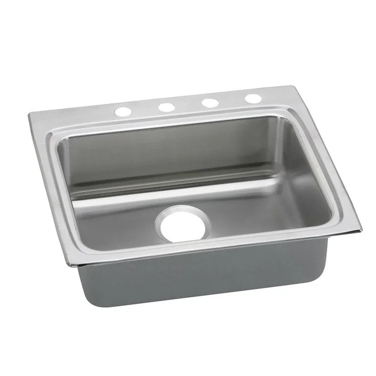 Kitchen Sink Lustertone Classic 25 x 22 Inch Single Bowl 1 Hole ADA Lustrous Satin Drop-In Rectangle Drain Location Rear Center Depth 5 Inch Bottom Only Pads