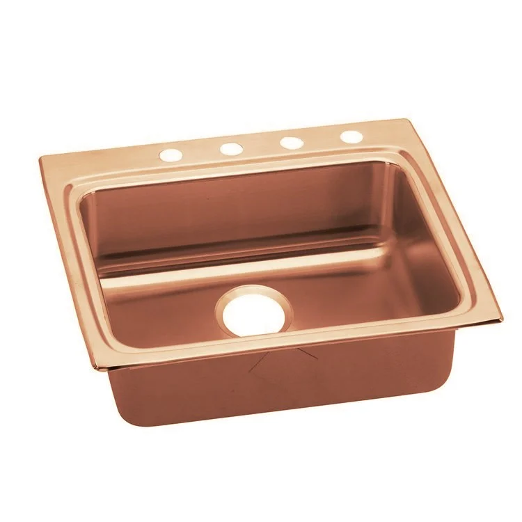 Kitchen Sink 25 x 22 Inch Single Bowl 1 Hole ADA Copper Drop-In Rectangle Drain Location Rear Center Depth 5-1/2 Inch Full Spray Sides and Bottom