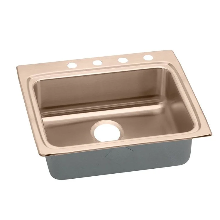 Kitchen Sink 25 x 22 Inch Single Bowl 4 Hole ADA Copper Drop-In Rectangle Drain Location Rear Center Depth 5-1/2 Inch Full Spray Sides and Bottom