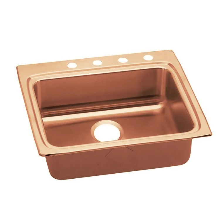 Kitchen Sink 25 x 22 Inch Single Bowl MR2 Hole ADA Copper Drop-In Rectangle Drain Location Rear Center Depth 5-1/2 Inch Full Spray Sides and Bottom