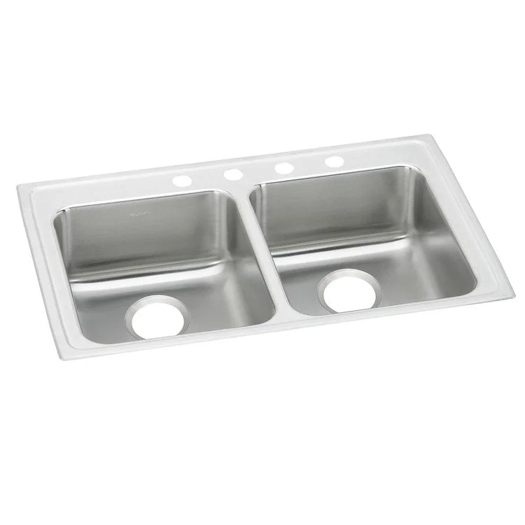 Kitchen Sink Lustertone Classic 29 x 22 Inch Double Bowl Equal ADA Lustrous Satin Drop-In Rectangle Drain Location Rear Center Depth 5 Inch Bottom Only Pads