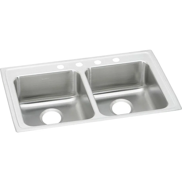 Kitchen Sink Lustertone Classic 29 x 22 Inch Double Bowl Equal 2 Hole ADA Lustrous Satin Drop-In Rectangle Drain Location Rear Center Depth 6-1/2 Inch Bottom Only Pads