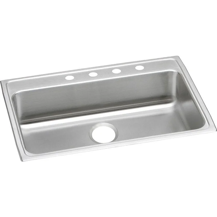 Kitchen Sink Lustertone Classic 31 x 22 Inch Single Bowl 4 Hole ADA Lustrous Satin Drop-In Rectangle Drain Location Rear Center Depth 6-1/2 Inch Bottom Only Pads