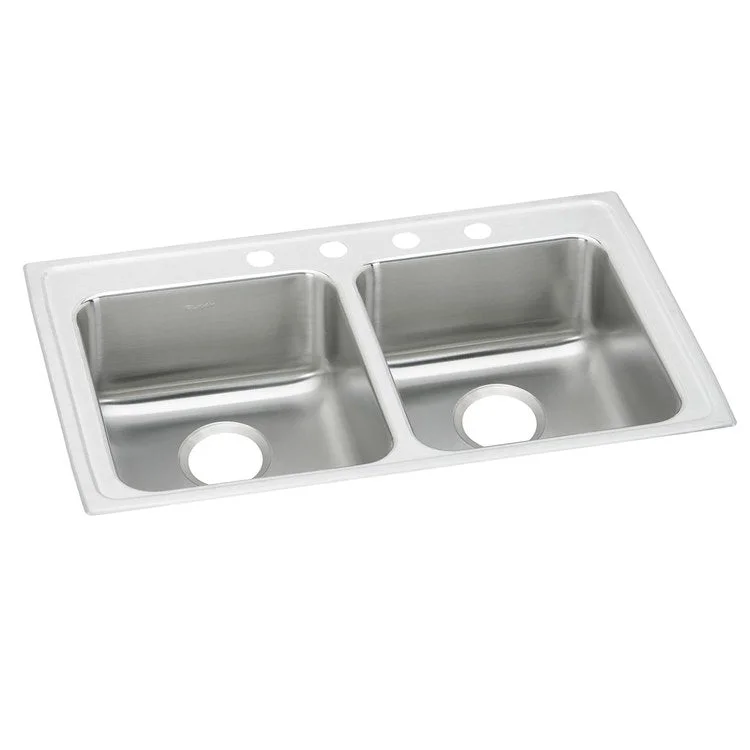 Kitchen Sink Lustertone Classic 33 x 19.5 Inch Double Bowl Equal ADA Lustertone Top Mount Rectangle Drain Location Rear Center Depth 5 Inch Bottom Only Pads