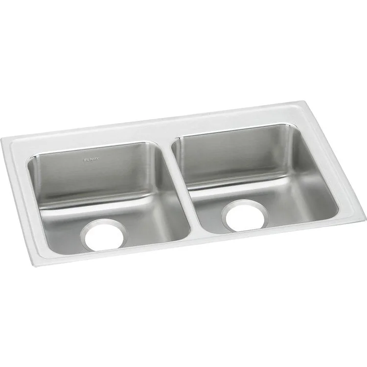 Kitchen Sink Lustertone Classic 33 x 21.25 Inch Double Bowl Equal ADA Lustrous Satin Drop-In Rectangle Drain Location Rear Center Depth 6-1/2 Inch Bottom Only Pads