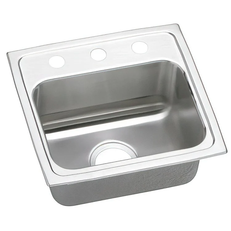 Kitchen Sink Lustertone Classic 17 x 16 Inch Single Bowl ADA Lustrous Satin Drop-In Rectangle Drain Location Center Depth 5 Inch Quick Clip Mounting System Bottom Only Pads