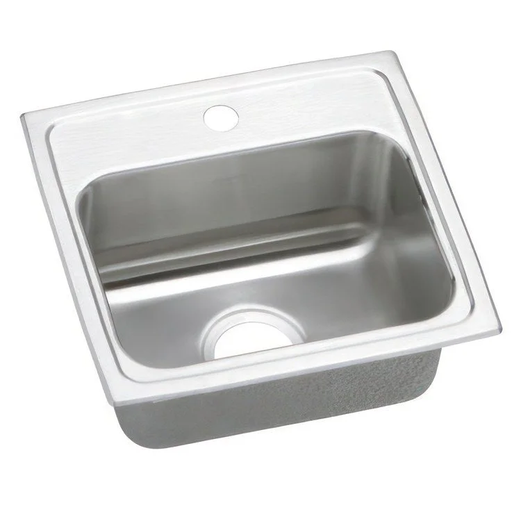 Kitchen Sink Lustertone Classic 17 x 16 Inch Single Bowl 1 Hole ADA Lustrous Satin Drop-In Rectangle Drain Location Center Depth 6-1/2 Inch Quick Clip Mounting System Bottom Only Pads