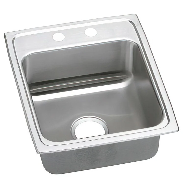 Kitchen Sink Lustertone Classic 17 x 20 Inch Single Bowl 2 Hole ADA Lustrous Satin Drop-In Rectangle Drain Location Rear Center Depth 6 Inch Quick Clip Mounting System Bottom Only Pads