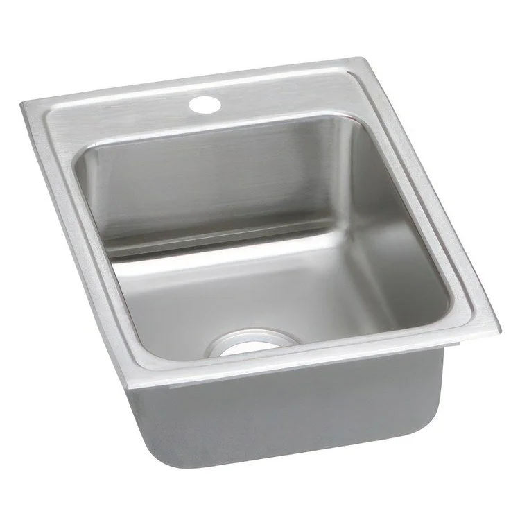 Kitchen Sink Lustertone Classic 17 x 22 Inch Single Bowl 1 Hole ADA Lustrous Satin Drop-In Rectangle Drain Location Rear Center Depth 5 Inch Quick Clip Mounting System Bottom Only Pads