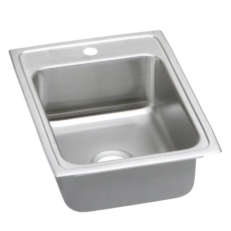 Kitchen Sink Lustertone Classic 17 x 22 Inch Single Bowl 1 Hole ADA Lustrous Highlighted Satin Top Mount Rectangle Drain Location Rear Center Depth 5-1/2 Inch Quick Clip Mounting System Full Spray Sides and Bottom