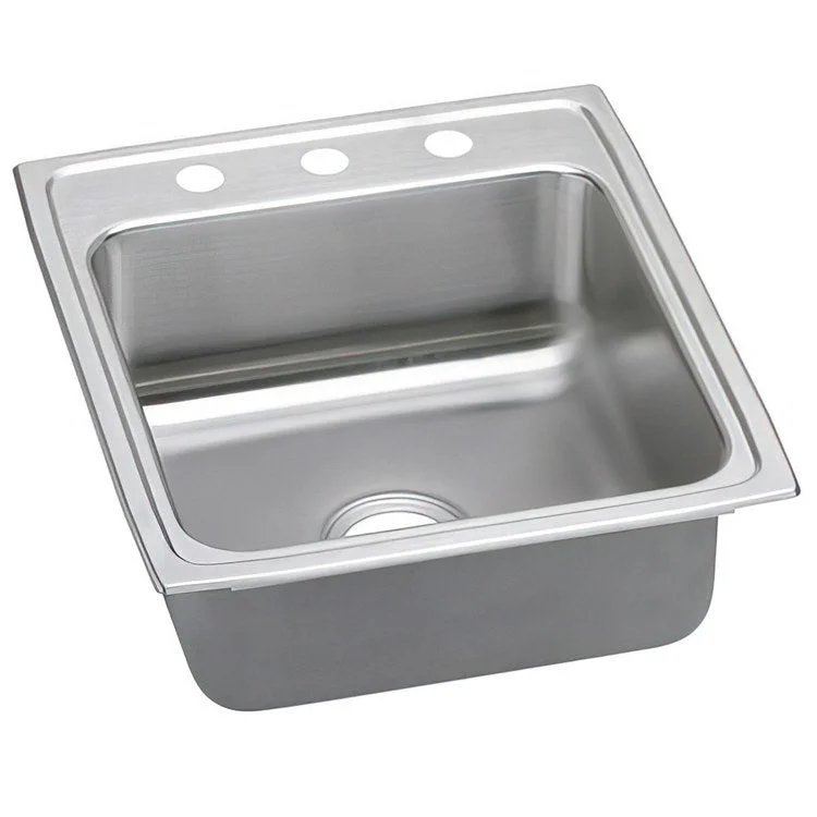 Kitchen Sink Lustertone Classic 19.5 x 22 Inch Single Bowl 3 Hole ADA Lustrous Satin Drop-In Rectangle Drain Location Rear Center Depth 5 Inch Quick Clip Mounting System Bottom Only Pads