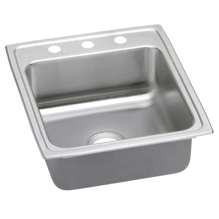 Kitchen Sink Lustertone Classic 19.5 x 22 Inch Single Bowl 3 Hole ADA Lustrous Satin Drop-In Rectangle Drain Location Rear Center Depth 6 Inch Quick Clip Mounting System Bottom Only Pads