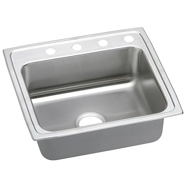 Kitchen Sink Lustertone Classic 22 x 19.5 Inch Single Bowl ADA Lustrous Highlighted Satin Top Mount Rectangle Drain Location Rear Center Depth 5 Inch Quick Clip Mounting System Full Spray Sides and Bottom