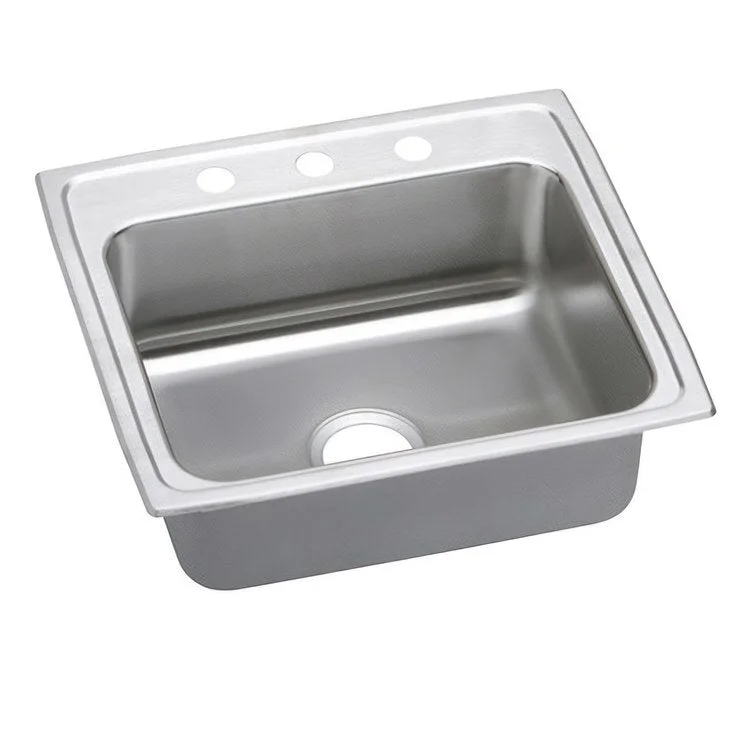 Kitchen Sink Lustertone Classic 22 x 19.5 Inch Single Bowl 3 Hole ADA Lustrous Highlighted Satin Top Mount Rectangle Drain Location Rear Center Depth 5 Inch Quick Clip Mounting System Full Spray Sides and Bottom