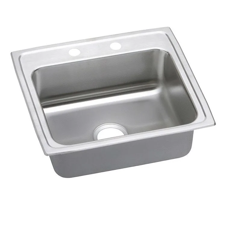 Kitchen Sink Lustertone Classic 22 x 19.5 Inch Single Bowl MR2 Hole ADA Lustrous Highlighted Satin Top Mount Rectangle Drain Location Rear Center Depth 5-1/2 Inch Quick Clip Mounting System Full Spray Sides and Bottom