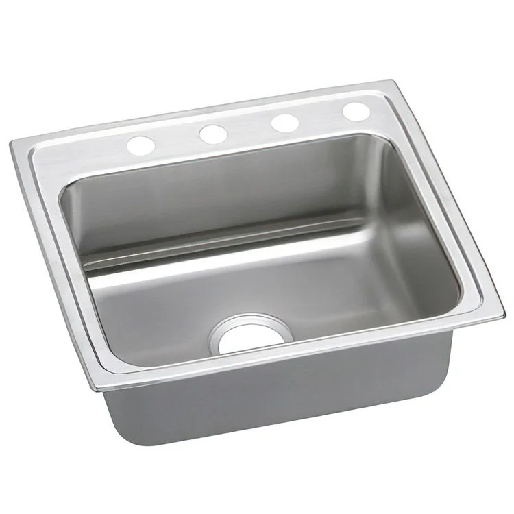 Kitchen Sink Lustertone Classic 22 x 19.5 Inch Single Bowl ADA Lustrous Satin Drop-In Rectangle Drain Location Rear Center Depth 6 Inch Quick Clip Mounting System Bottom Only Pads