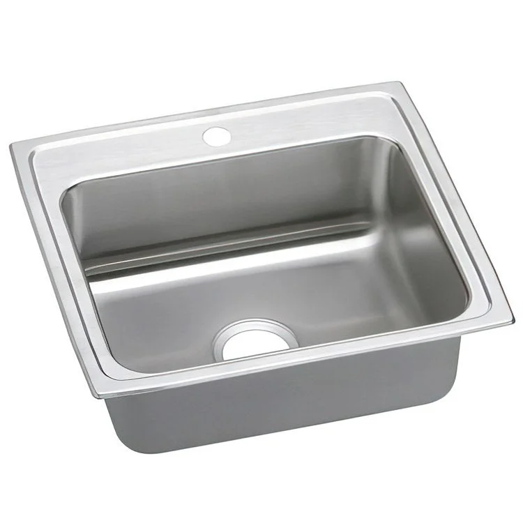 Kitchen Sink Lustertone Classic 22 x 19.5 Inch Single Bowl 1 Hole ADA Lustrous Satin Drop-In Rectangle Drain Location Rear Center Depth 6-1/2 Inch Quick Clip Mounting System Bottom Only Pads