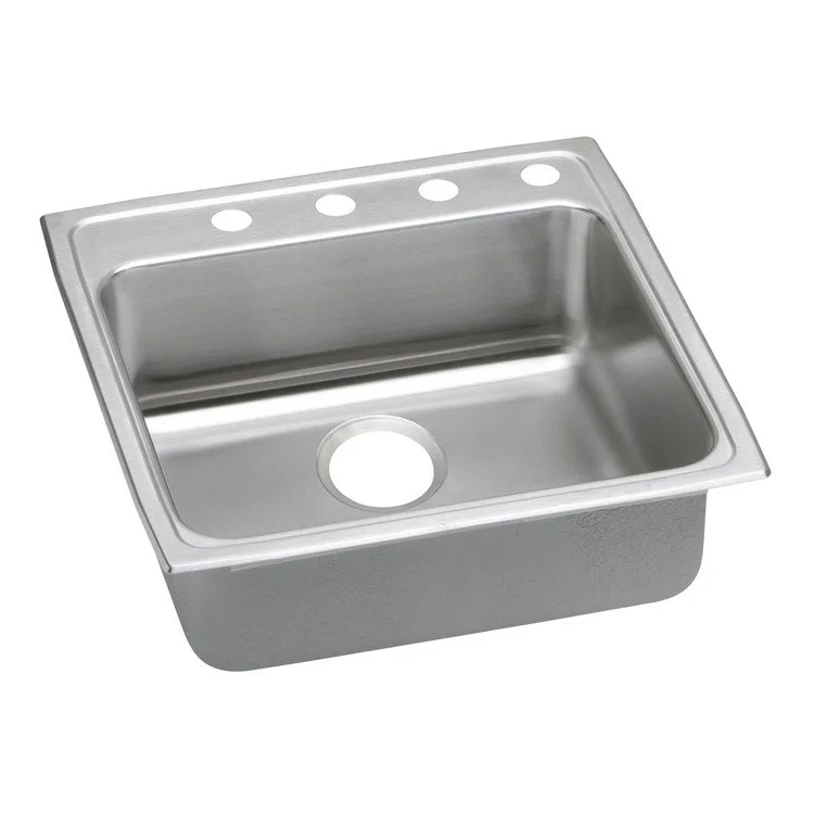 Kitchen Sink Lustertone Classic 22 x 22 Inch Single Bowl MR2 Hole ADA Lustrous Satin Drop-In Rectangle Drain Location Rear Center Depth 6 Inch Quick Clip Mounting System Bottom Only Pads