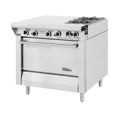 Garland Master Series 34" Range with 4 Burners & 12" Even Heat Hot Top Natural Gas 118,000 BTU