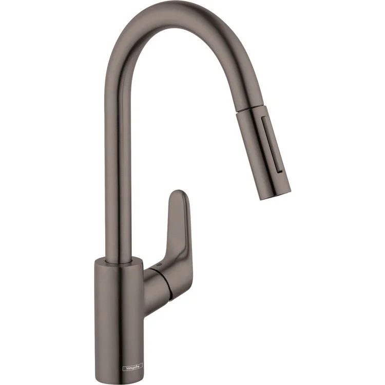 Kitchen Faucet Focus 1 Lever ADA Brushed Black Chrome Brass Pull Down 2 Function High Arc 150 Degree Swivel 1.75 Gallons per Minute