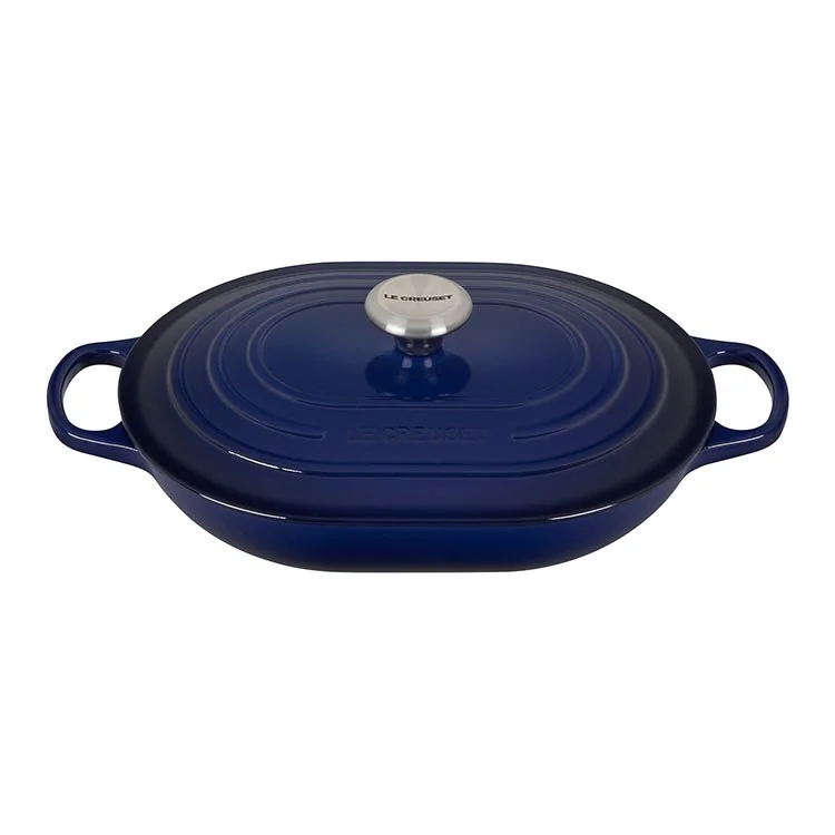 Signature 3.75-Quart Cast Iron Oval Casserole with Stainless Steel Knob - Indigo