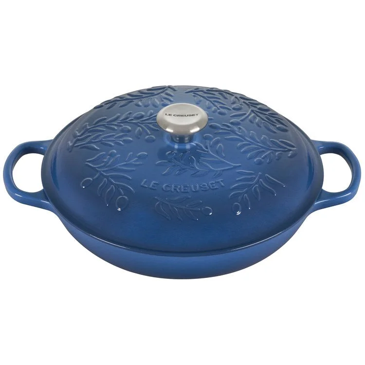 Olive Branch Collection 3.5-Quart Cast Iron Braiser with Embossed Lid and Stainless Steel Knob - Marseille