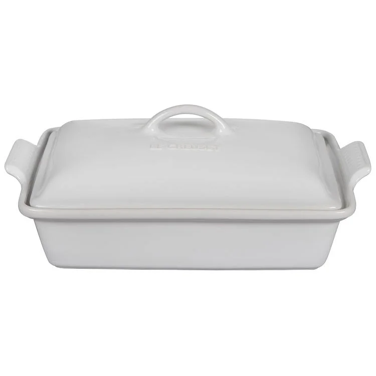 Heritage 4-Quart Stoneware Covered Rectangular Casserole - White