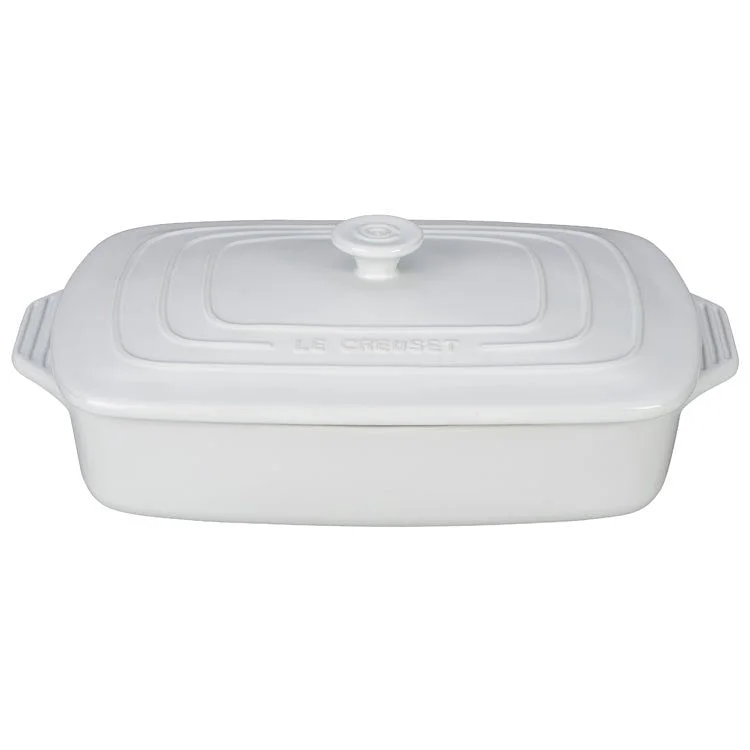 3.5-Quart (12.5" x 8.5") Stoneware Covered Rectangular Casserole - White